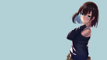 Reflective Anime Girl in Minimalist Setting wallpaper