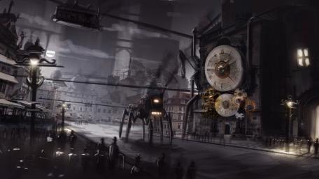 Futuristic Steampunk Cityscape Art wallpaper