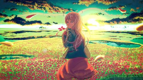 Joyful Morning in a Vibrant Meadow Scene wallpaper