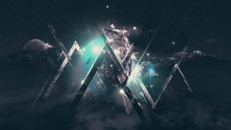 Enigmatic Nocturnal Vision: Cosmic Owl and Geometric Splendor wallpaper