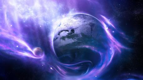 Mystical Planet in Cosmic Swirls wallpaper