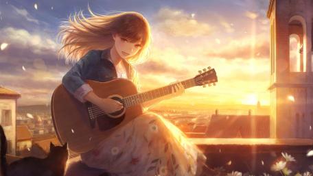 Sunset Harmony with a Guitar Melody wallpaper
