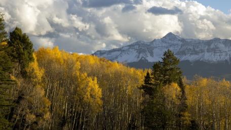 Golden Autumn Mountainscape with Majestic Peaks wallpaper