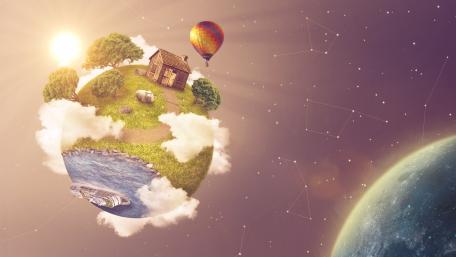 Whimsical Journey Through a Floating World wallpaper