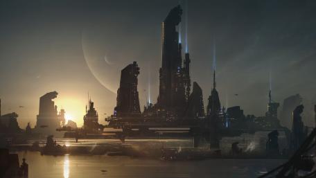 Futuristic Cityscape at Dusk wallpaper