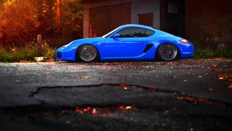 Vibrant Porsche Cayman in Blue Shade wallpaper
