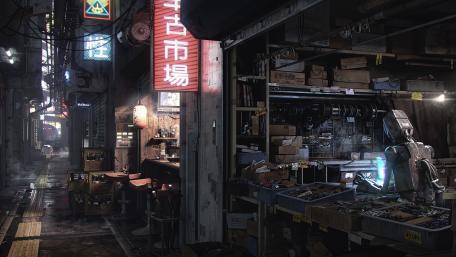 Futuristic Alleyway in a Sci-Fi Metropolis wallpaper