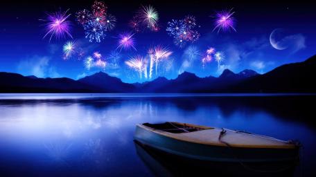 New Year Celebration Over a Serene Lake wallpaper