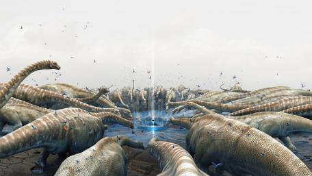Dinosaur Dreamscape in a Mystical Realm wallpaper