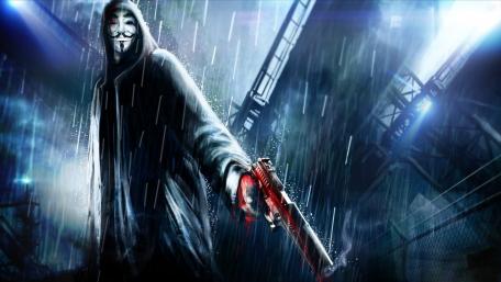 Mysterious Hacker in a Rain-soaked Dystopia wallpaper