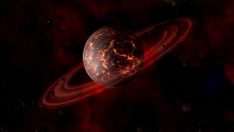 Cosmic Beauty of a Fiery Ringed Planet wallpaper