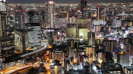 Osaka at Night Viewed from the Umeda Sky Building wallpaper