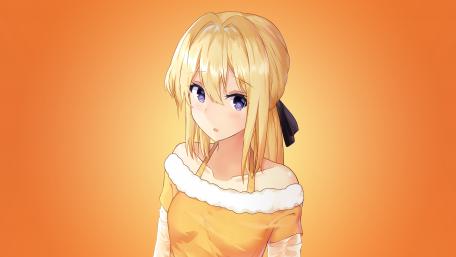 Blonde Anime Girl in Vibrant Orange Background wallpaper