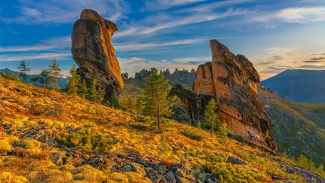 Majestic Monoliths Underneath a Colorful Sky wallpaper