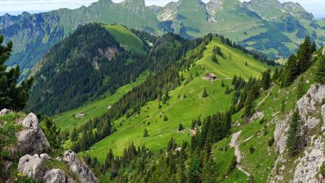 Serene Mountain Landscape in Vibrant Greenery wallpaper