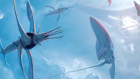 Celestial Beasts of the Futuristic Skies wallpaper