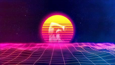 Neon Sunset Over Digital Horizon wallpaper