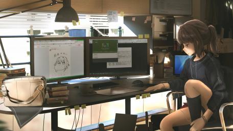 Lofi Anime Girl at Her Creative Workspace wallpaper