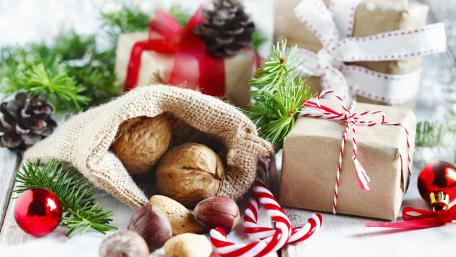 Christmas gifts ornaments and candy canes wallpaper