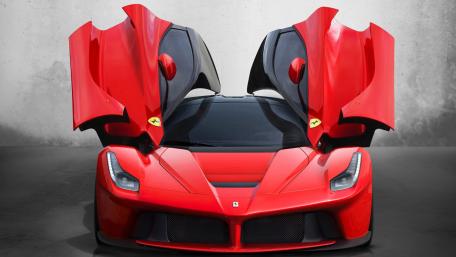 Red Ferrari LaFerrari with Open Scissor Doors in 4K wallpaper