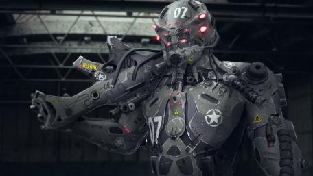 Futuristic Android Soldier in Sci-Fi Setting wallpaper
