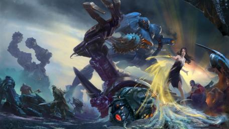 Robot vs magic fantasy art wallpaper