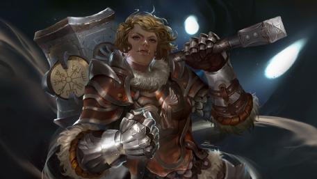 Warrior Woman in Epic Armor and Hammer wallpaper