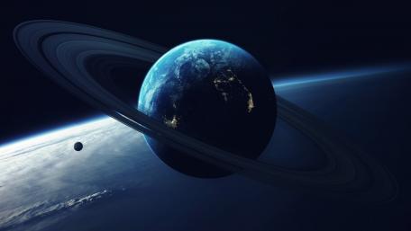 Distant Blue World with Majestic Rings wallpaper