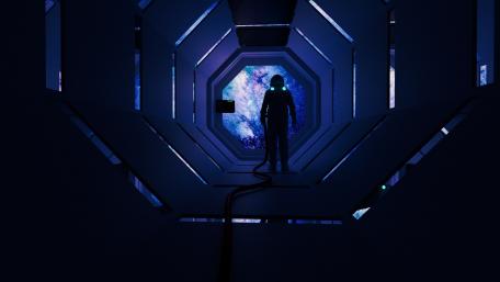 Cosmic Journey of an Astronaut in Darkness wallpaper