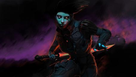 Cyborg Warrior in a Neon Futuristic World wallpaper