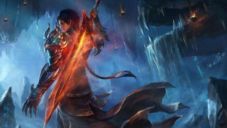 The Flame Blade Warrior in an Icy Realm wallpaper