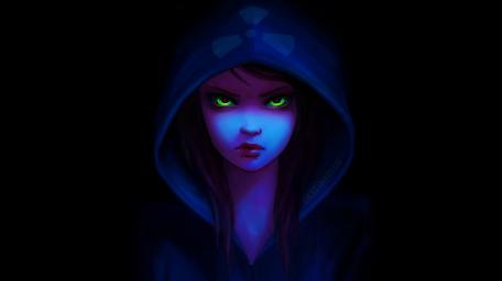 Hooded Figure with Glowing Green Eyes wallpaper