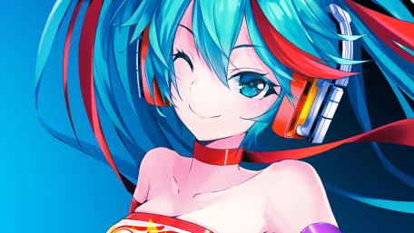 Vivid Anime Girl with Vibrant Blue Hair wallpaper