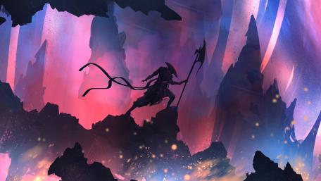 Mystical Warrior in a Dreamlike Landscape wallpaper