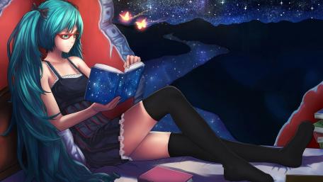 Miku's Cosmic Reading Journey wallpaper