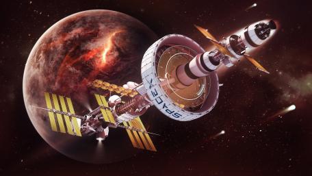 Futuristic Space Odyssey in a Cosmic Realm wallpaper