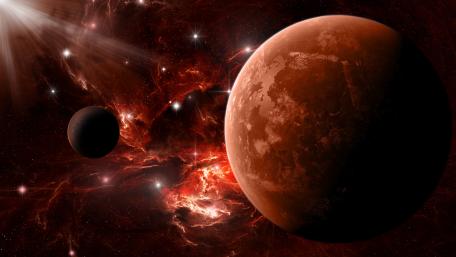 Planetary Dance Among Cosmic Flames wallpaper