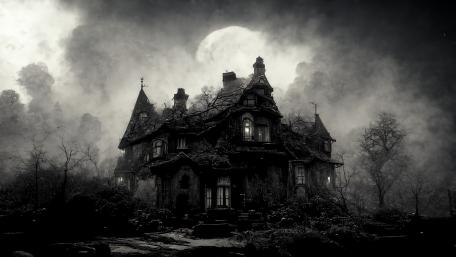 Haunted Cottage in the Moonlight wallpaper