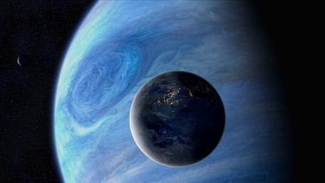 Mysterious Blue Planet and Its Moon wallpaper