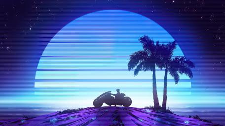 Neon Rider under Starlit Sky wallpaper
