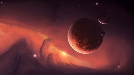 Vibrant Red Planet Amidst Cosmic Beauty wallpaper