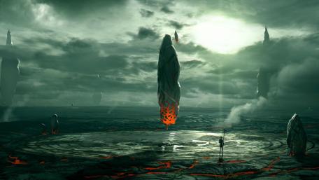 Mysterious Floating Realms in Fantasy Landscape wallpaper