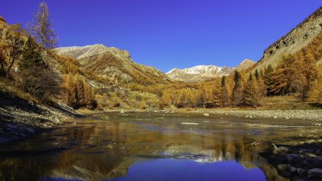 Autumn Serenity in the Mountain Valley River wallpaper