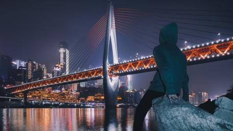 Nighttime Reflection in the Cityscape wallpaper