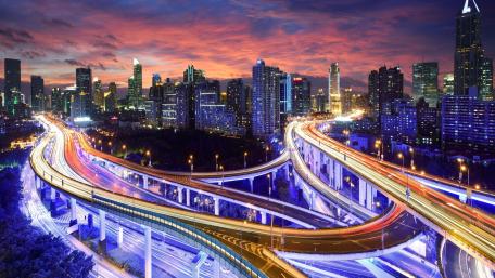 Vibrant City Lights at Twilight wallpaper