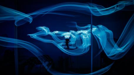 Ethereal Waves of Electric Blue Light Art wallpaper