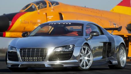 Sleek Audi R8 with Jet Background wallpaper