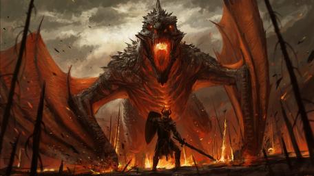 Epic Confrontation of Dragonslayer and Beast wallpaper
