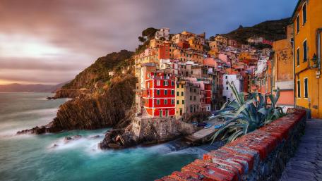 Colorful Cliffside Village by the Sea wallpaper