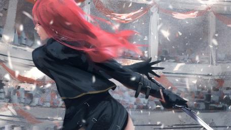 Fierce Battle in the Arena with Red-Haired Warrior wallpaper